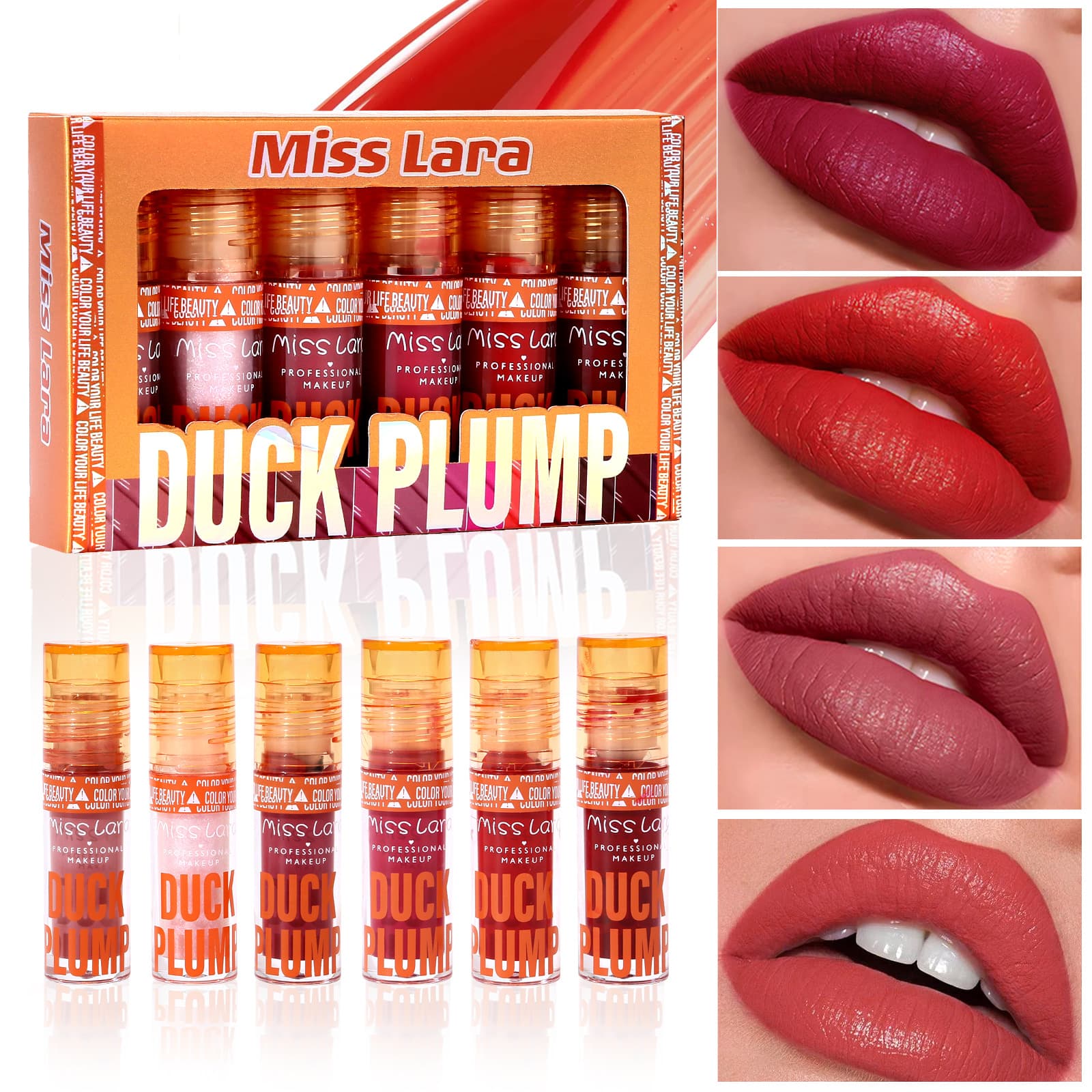 Cross-border MISSLARA Mirror Six-Color Liquid Lipstick Easy to Color Water-Gloss Lip Gloss Set Pouty Lip Gloss