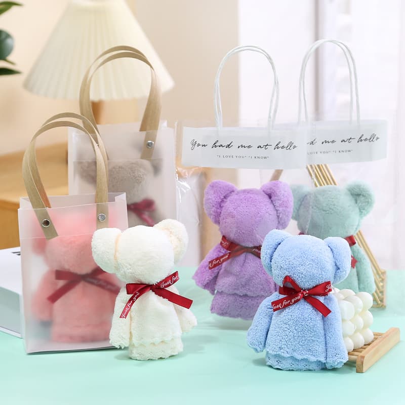 Coral Fleece Bear Towel Souvenir Wedding Celebration Shop Ground Promotion Event Small Gifts Opening Kindergarten Presents Wholesale