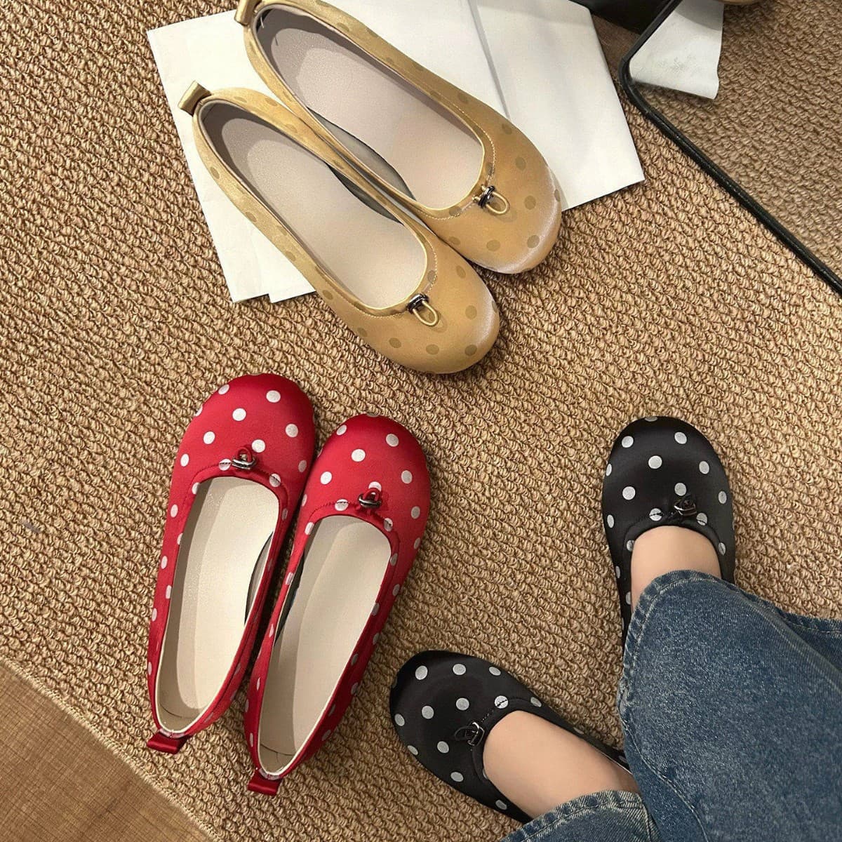French-Style Polka Dot Pig Nose Buckle Single Shoes for Women, 2026 New Model Slip-On Women's Shoes, Round Toe Shallow Mouth Hidden Heel Loafers for Summer
