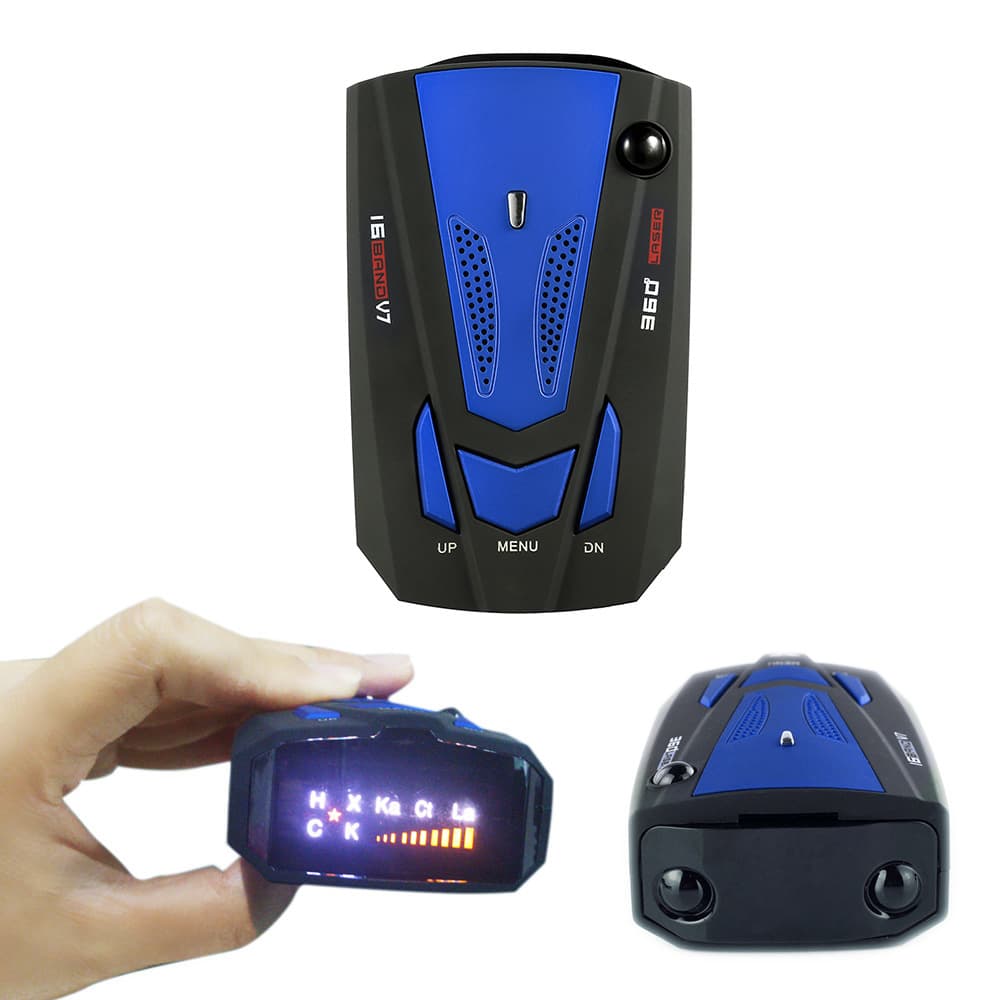V7 Car Speed Detector Vehicle Radar Detector Speed Voice Alert Device Blue English