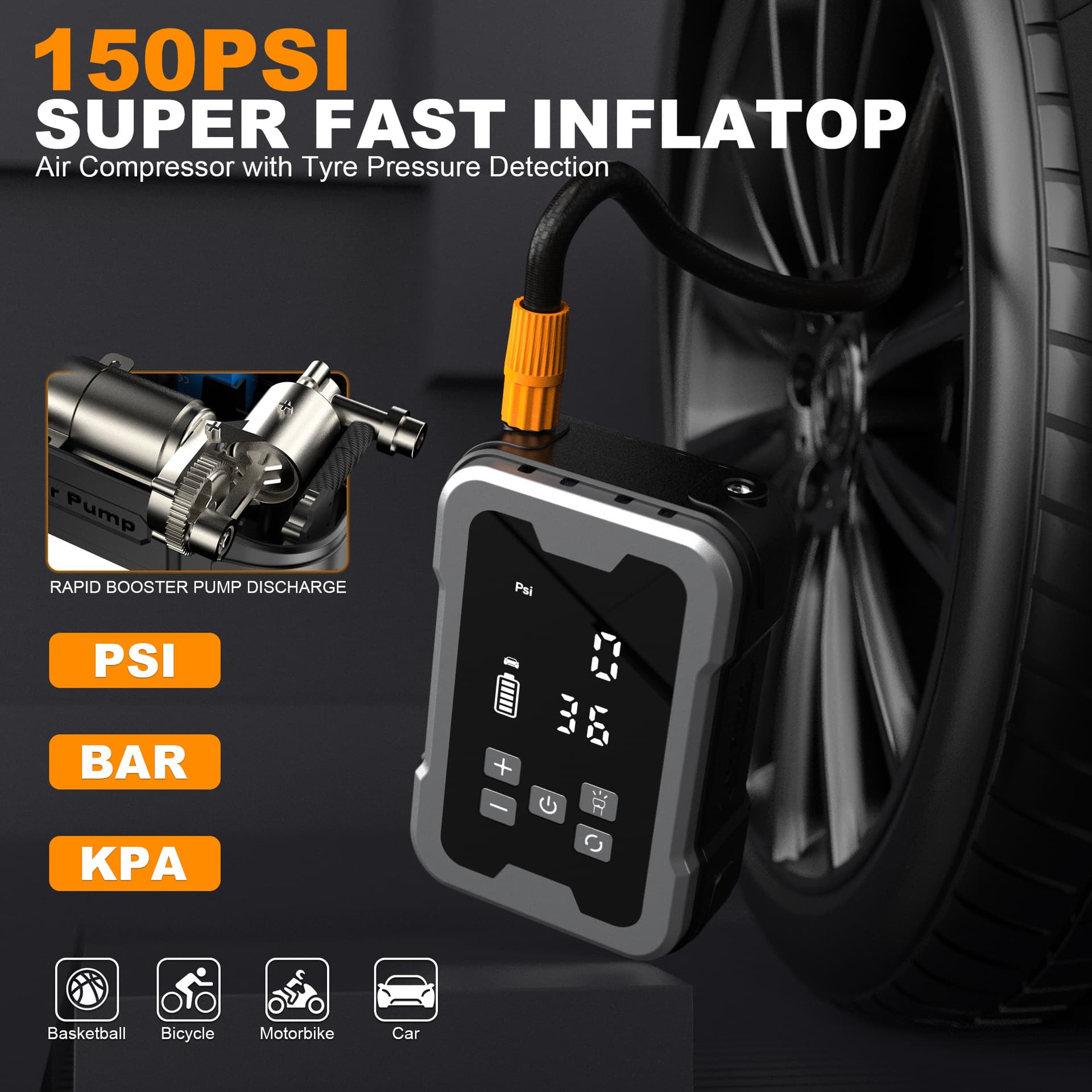 Car Wireless Inflator Pump Portable Air Pump for Electric Vehicle Tire High Pressure Inflator