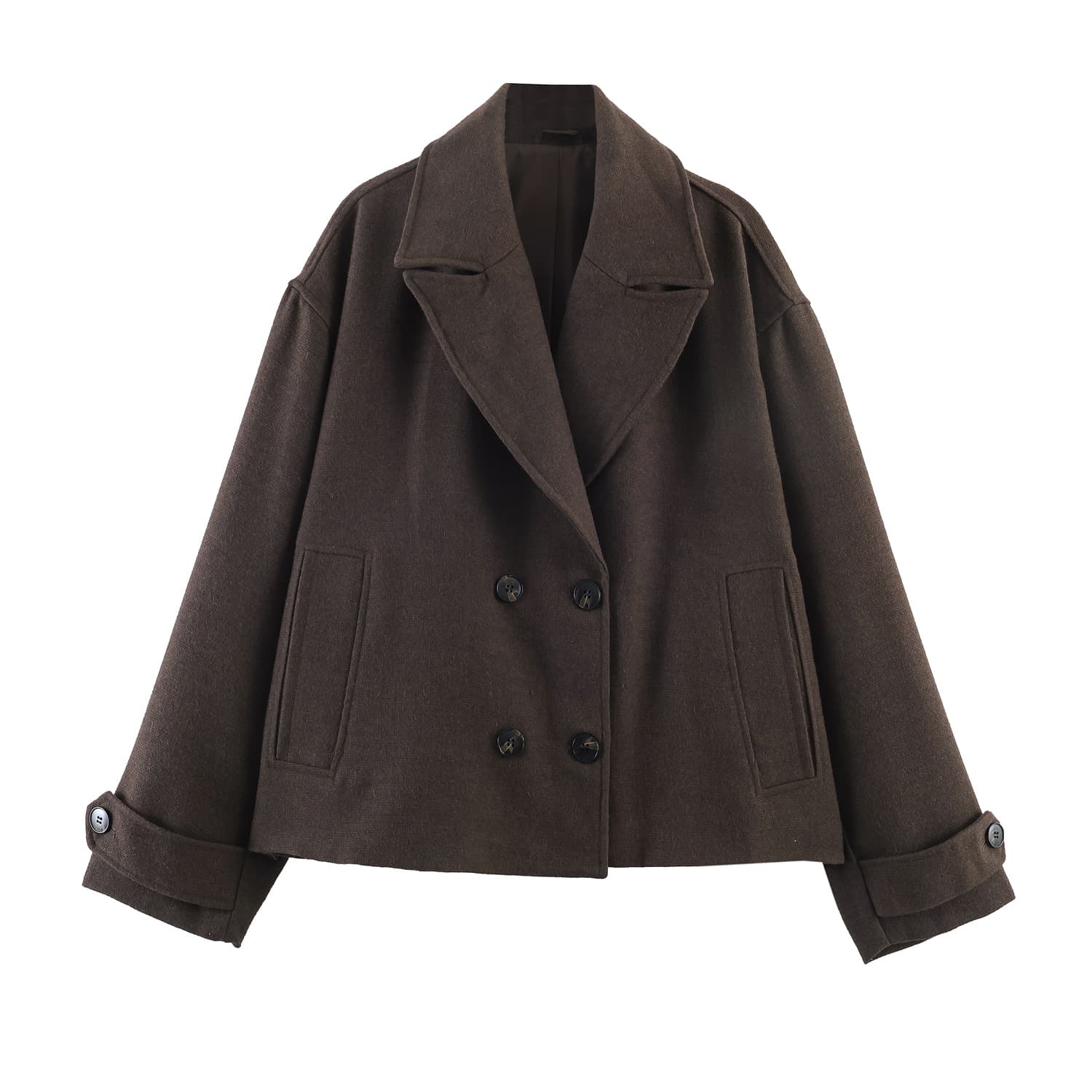 2026 PB&ZA New Cross-Border European and American Fashion Simple Versatile Notch Lapel Double-Breasted Short Jacket 3046297