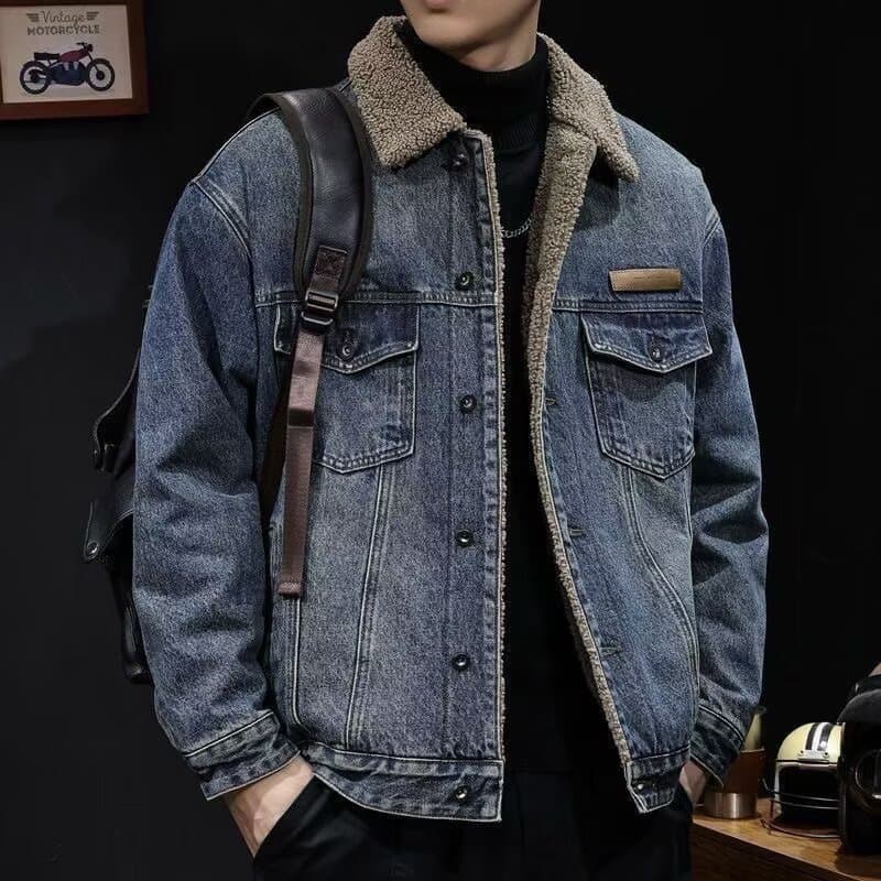2026 Fall/Winter New Denim Jacket Trendy Brand New Fleece-Lined Thick Vintage Loose Fit Jacket Men's Coat