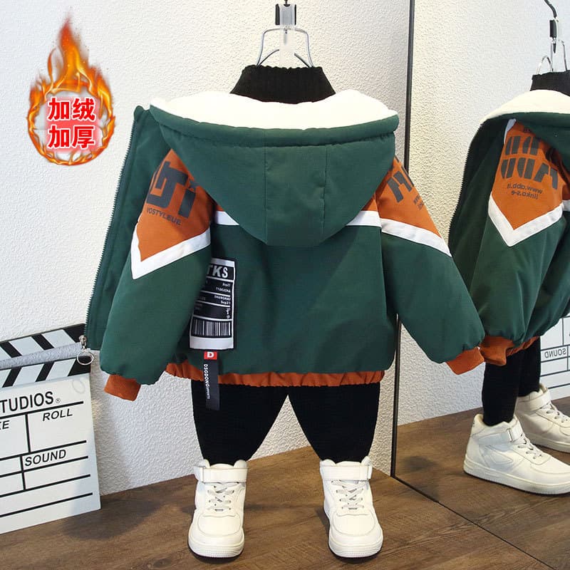 Thickened Fleece Boys' Parka Coat Children's Cotton Jacket Autumn Winter Clothes Stylish Upper Apparel for Kids And Babies