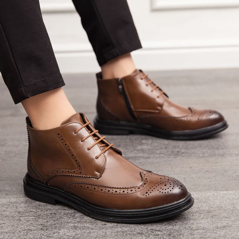 Leather High-Top Sharp-Toe Casual Shoes Nightclub Stylist Trendy Painted Leather Glossy Mirror Men's Shoes Breathable Rubber Sole
