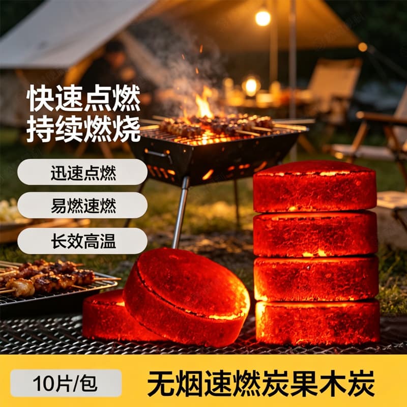 Smokeless Quick-Light Charcoal Briquettes Fruitwood Charcoal for Home BBQ Charcoal Wood Charcoal Easy to Ignite Long-Burning Hookah Charcoal Machine-Made Charcoal