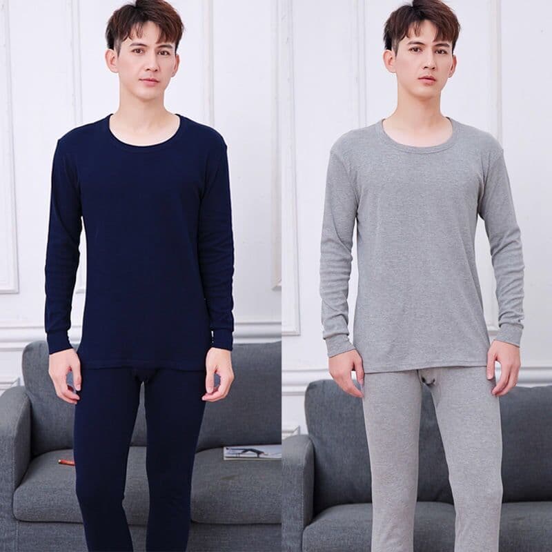 Wholesale Men's Fleece-Lined Thermal Suit, Winter Thermal Underwear, Mid-Neck/Round Neck, Fleece-Lined, Thickened Base Layer Autumn Clothes and Pants