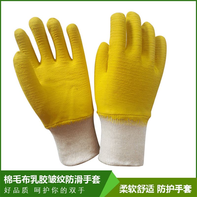 Production of low-temperature gloves, fleece latex wrinkle fully impregnated thickened gloves, handling and gardening industrial work gloves.