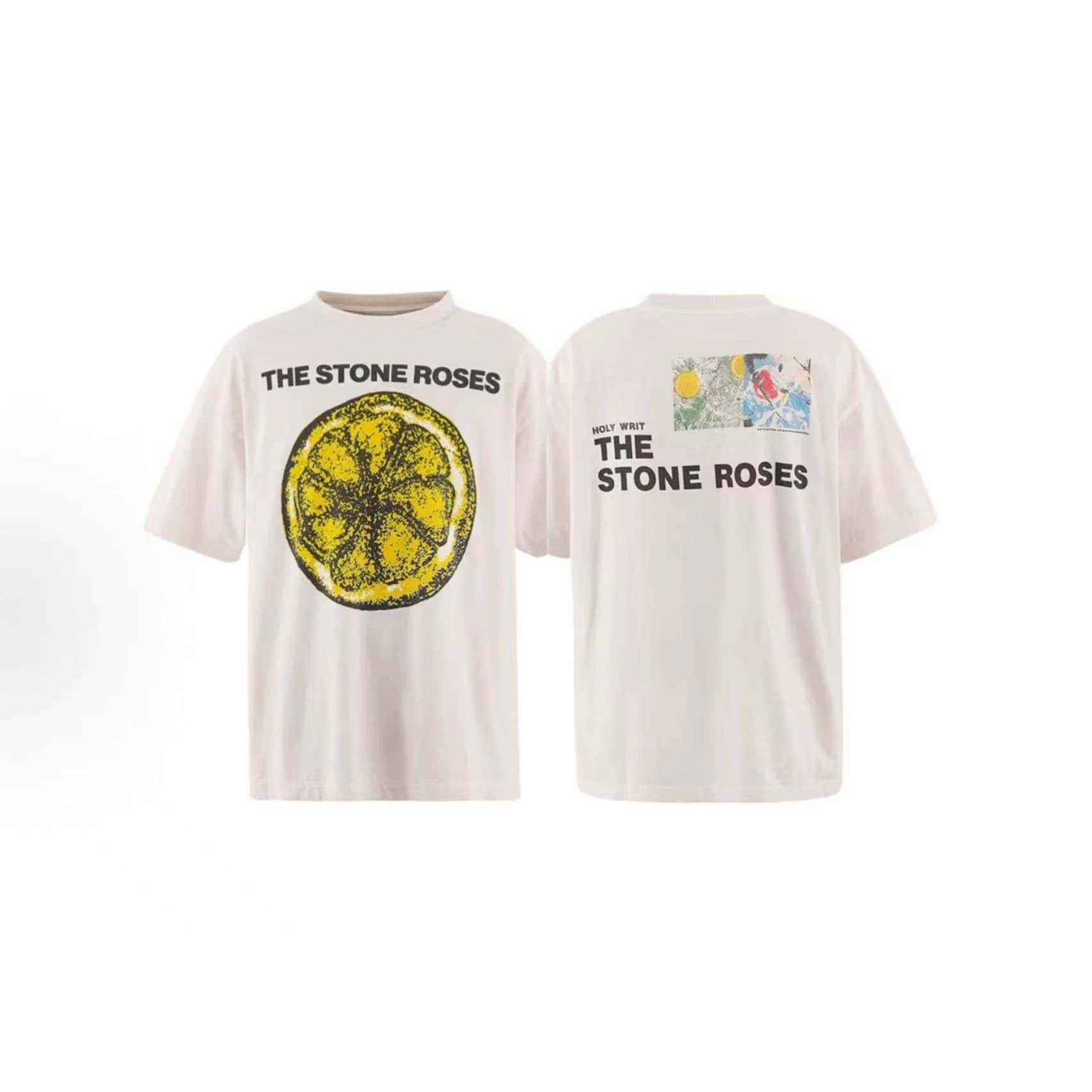 SAINT Mx6 × The Stone Roses Classic Washed Distressed Lemon Print Drop Shoulder Short Sleeve T-Shirt