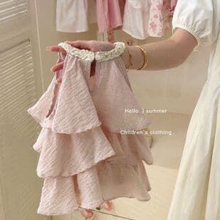 Girls' Fashionable Dress 2025 Summer New Children's Sweet Vest Dress Baby Cake Dress Elegant Fairy Dress