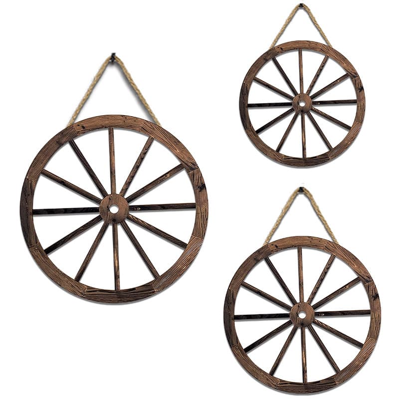 Wall Decoration European American Home Decor Vintage Wooden Wagon Wheel Hanging Western Wooden Four-Wheel Car Wall Decor