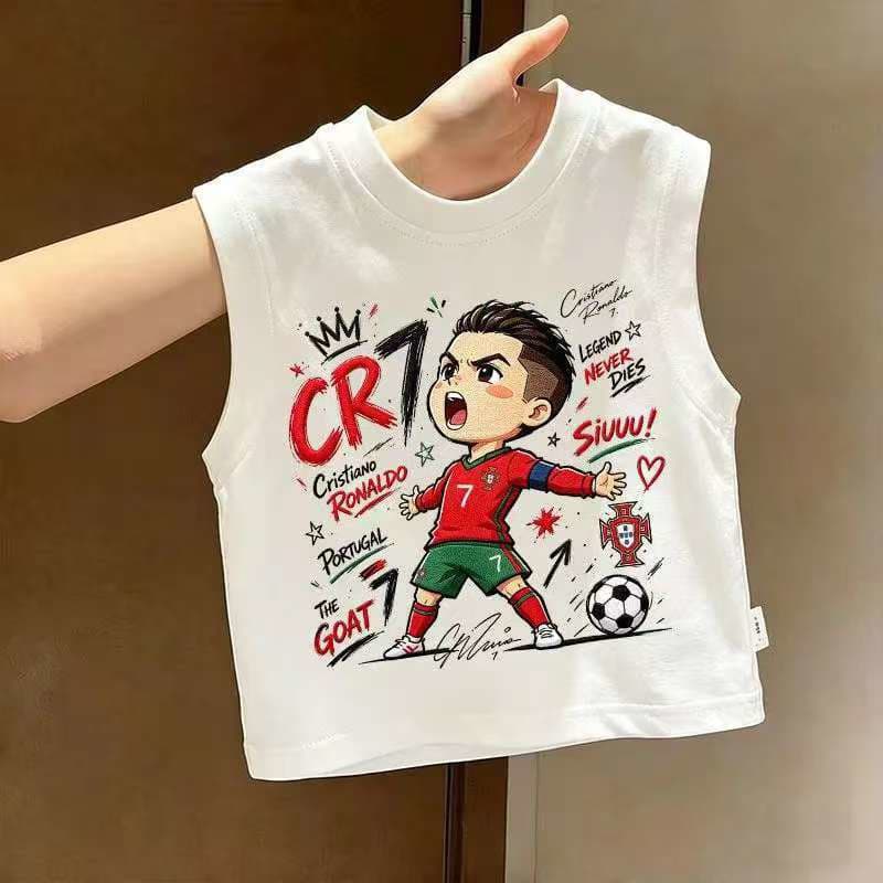 Summer Pure Cotton Cartoon Football Player World Cup Cool Printed Children's T-Shirt for Toddlers Sleeveless Vest T-Shirt