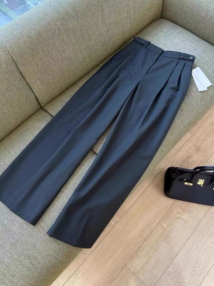 ! Customer supply from Italy ~ Worsted wool small wide-leg suit pants for women, straight high waist, slimming for commuting