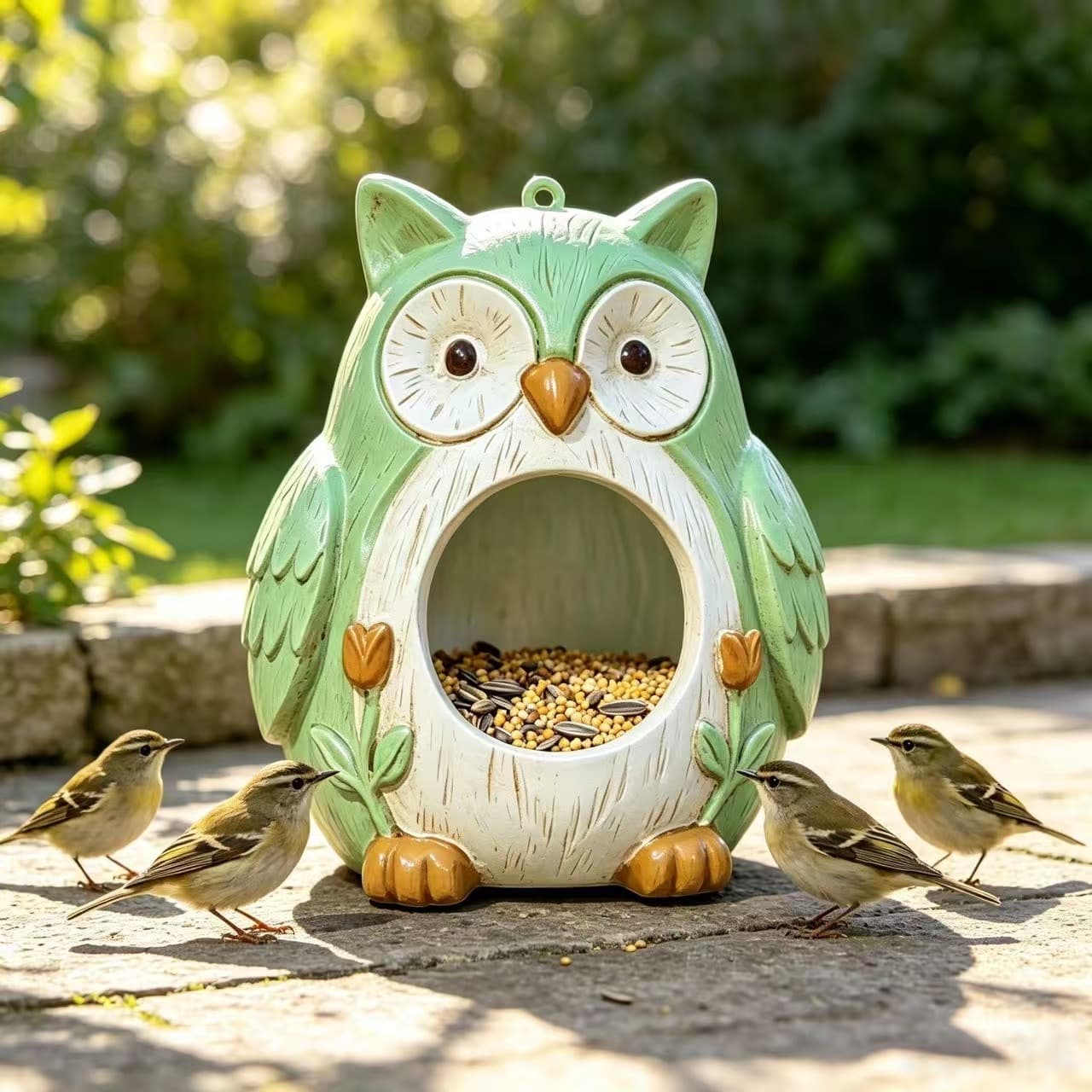 Cross-border new product owl resin bird feeder outdoor courtyard hanging bird food box garden decoration ornaments