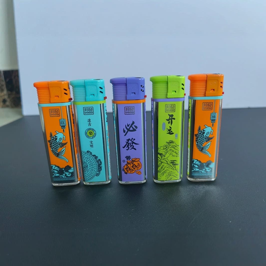 Viral Hit Bangqi T01 Plastic Wrapped Paper Blue Flame Electronic Ignition Windproof Lighter