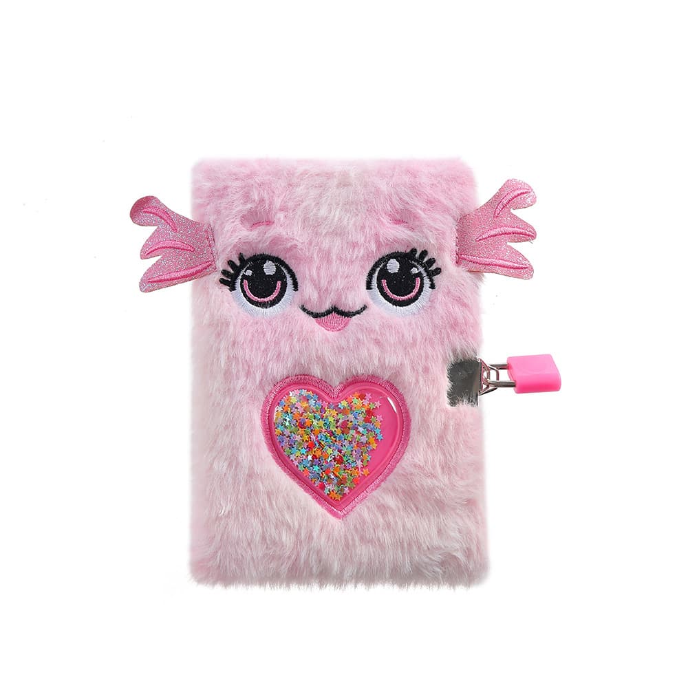 Pink Plush Cartoon Heart Notebook Creative Cute Plush Stationery Diary with Sequins and Lock