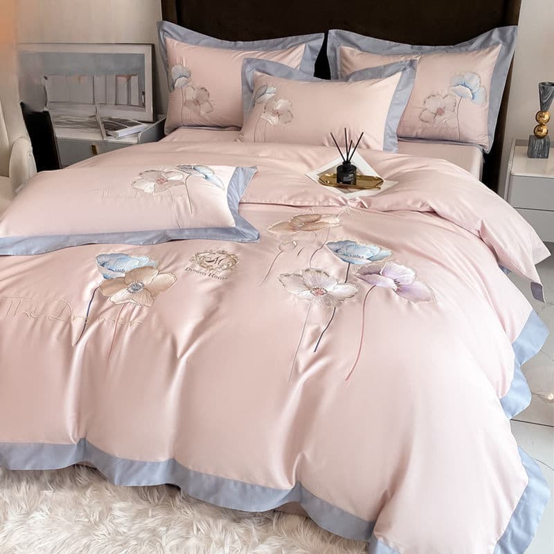 100S Pure Cotton Bedding Set 4-Piece, Heavy Embroidery, Bare-Sleep Friendly, Class A Antibacterial, Luxury Bedroom, Full Cotton