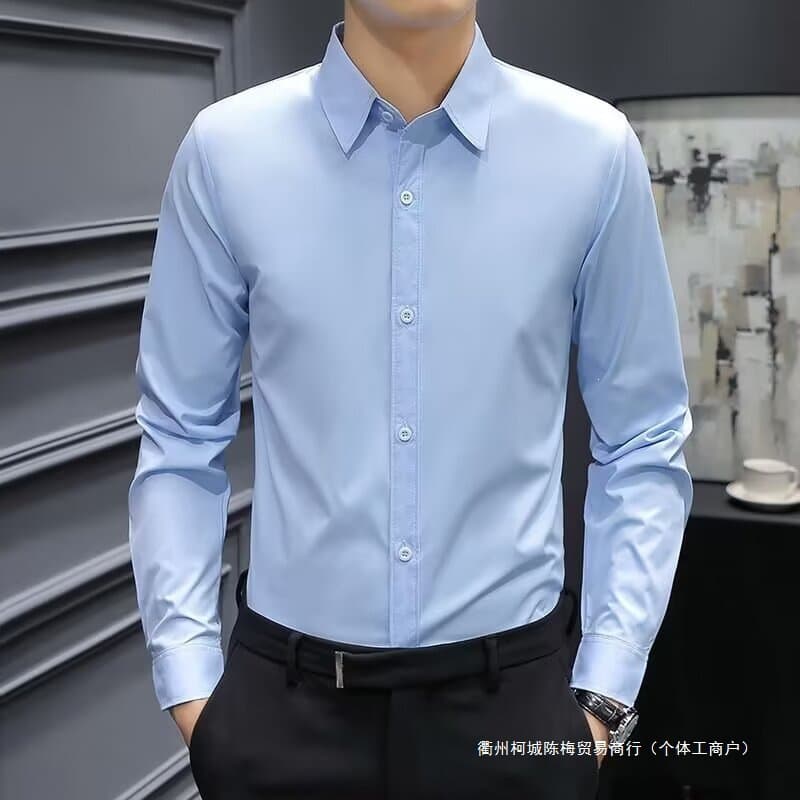 Men's Wedding Dress Shirt Black Gray Premium Slim Fit Business Formal Wrinkle-Resistant Long Sleeve Suit Shirt