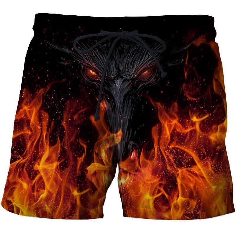 New Cross-Border Colorful Flame 3D Print Men's Dry Beach Shorts with Side Pockets Casual Shorts