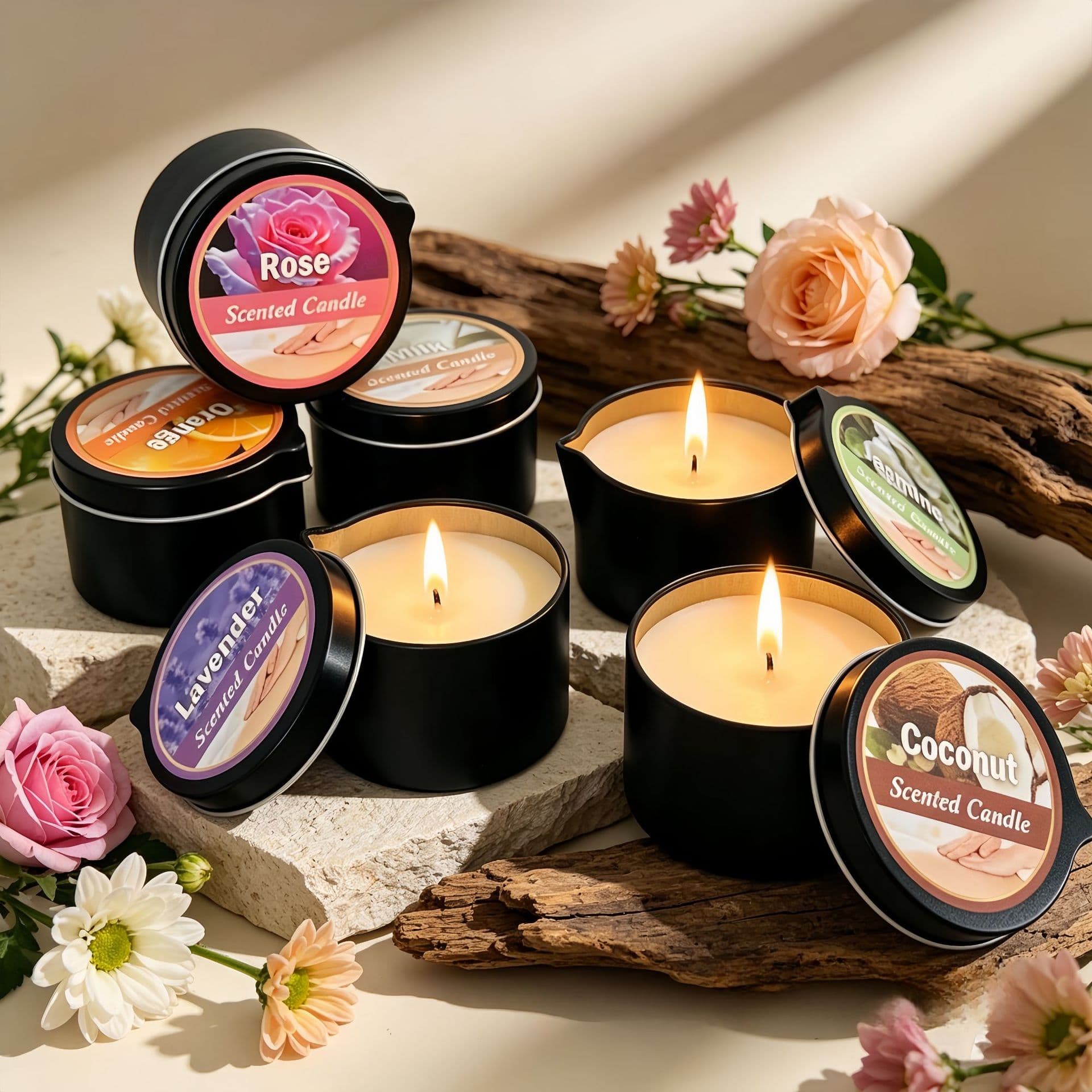 Amazon Hot Selling Soy Wax Low Temperature Massage Candle Essential Oil Aromatherapy Candle SPA Relaxation Ambiance Fragrance