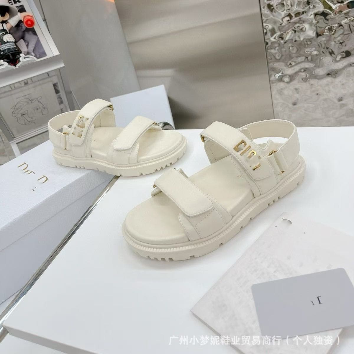 D's Genuine Leather Velcro Sandals Women Summer 2024 Fashion One-Strap Beach Shoes Elevated Temperament Fairy Sandals