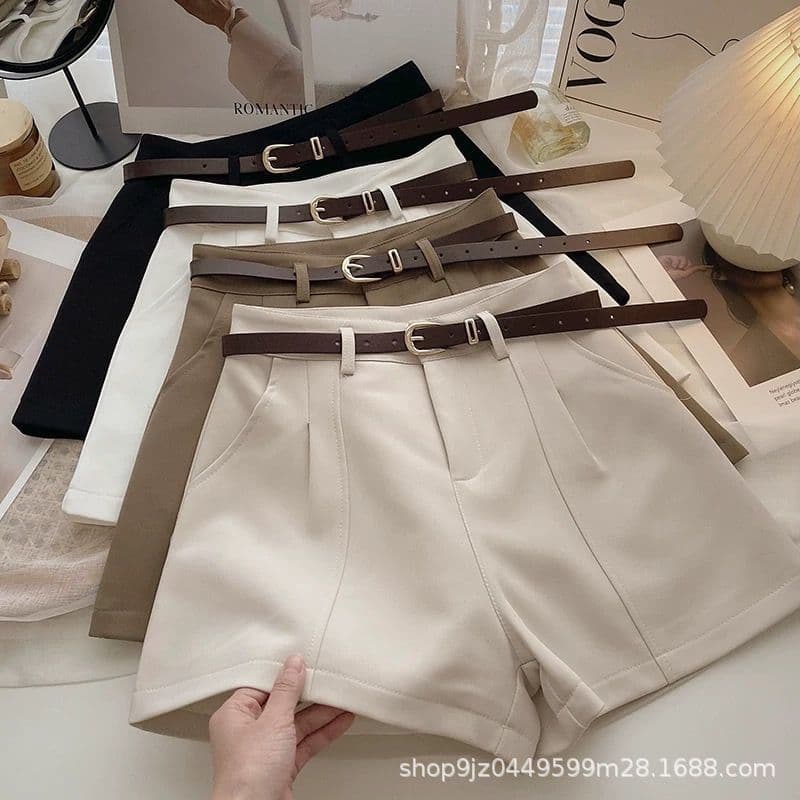 New Outerwear Women 2025 Summer Base Khaki A-Line Suit Shorts Wide-Leg Loose High-Waist Slimming