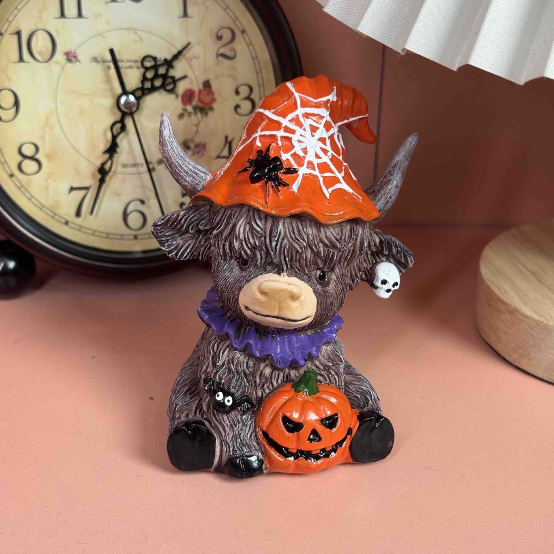 Cross-border New Halloween Spider Pumpkin Highland Cow Statue Home Desktop Decoration Ornament Office Decoration