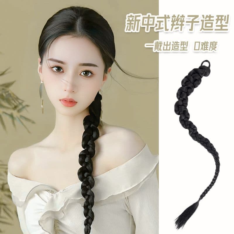 Kony Wig Hanfu Wig Ponytail for Women New Chinese Style Ancient Style Updo Long Straight Hair Braided Natural Cheongsam Style