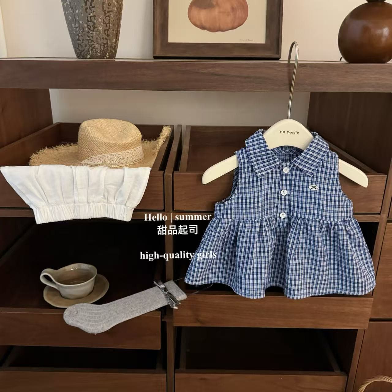 【Dessert Cheese】Keep it for yourself! Korean style baby girl summer style preppy style lapel plaid vest shorts style set