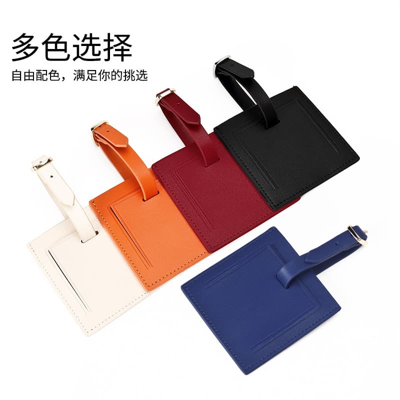 Square Cowhide Luggage Tag Custom Logo Name Travel Suitcase Hanger ID Tag Guangzhou Factory Genuine Leather Luggage Tag