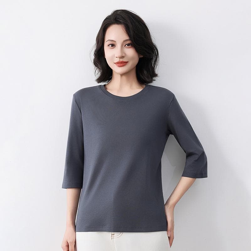 High-Quality Mid-Sleeve Tops for Women, New Spring and Autumn Style, Solid Color Tops, Regular Shoulder T-Shirts, Inner Layer Base Layer