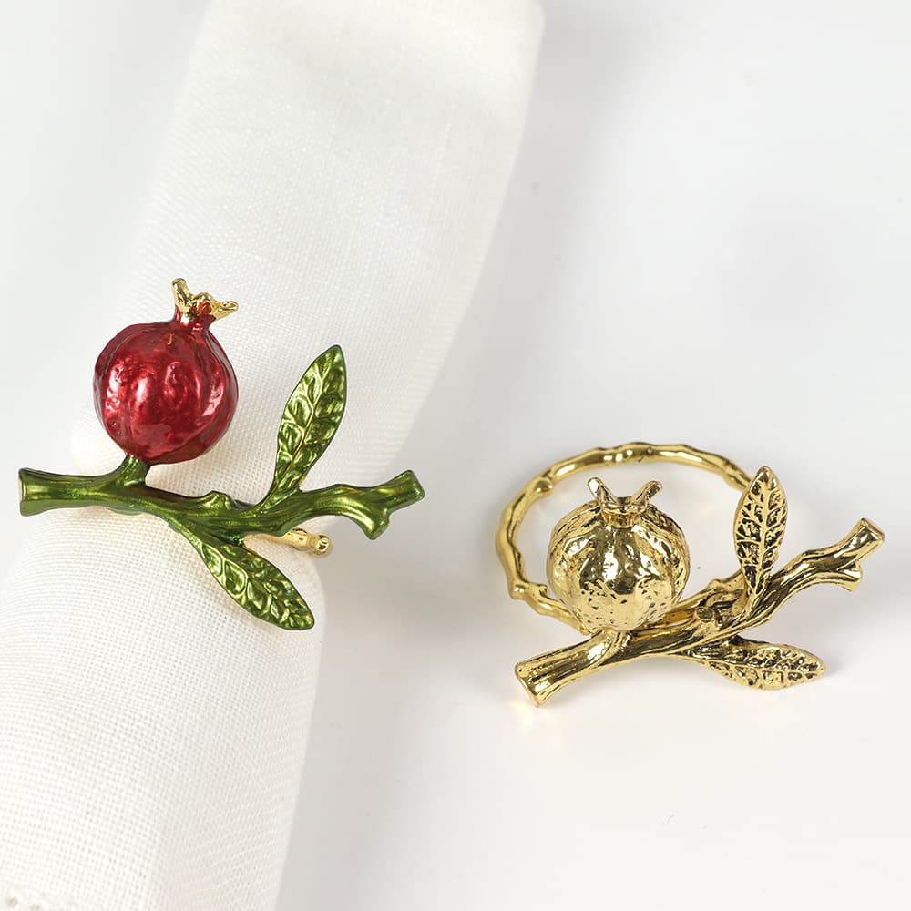 Cross-border Creative New Painted Pomegranate Branch Napkin Ring Western Restaurant Hotel Table Setting Alloy Electroplated Napkin Holder