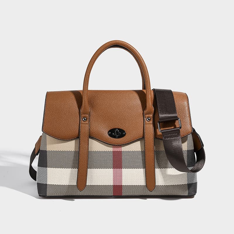 Women's Plaid Tote Bag Large Capacity Commuter Shoulder Crossbody Bag Oxford Cloth Material Soft Lock Buckle Opening Daily Use