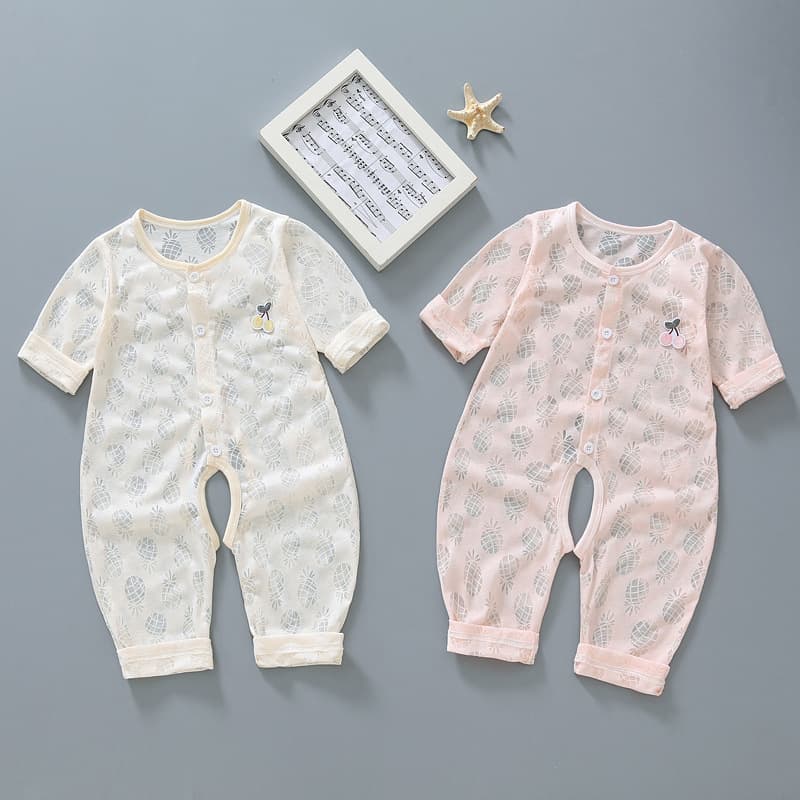 Baby Summer Thin Long-Sleeve Bodysuit, Air Conditioning Sleepwear, Pineapple Hollow Design, 6-9 Months, Drop Shipping