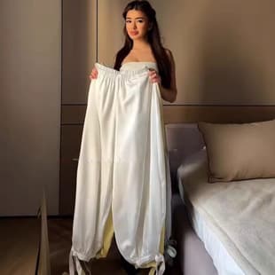 2026 New Women's High Waist Flowy Wide Leg Pants Loose Casual Design Tie Waist Long Pants Fashion