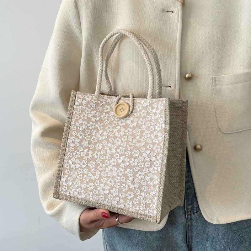 Stylish Women's Hand-held Linen Bag Small Crossbody Ins Style Lunch Bag Fashionable Work Outing Tote