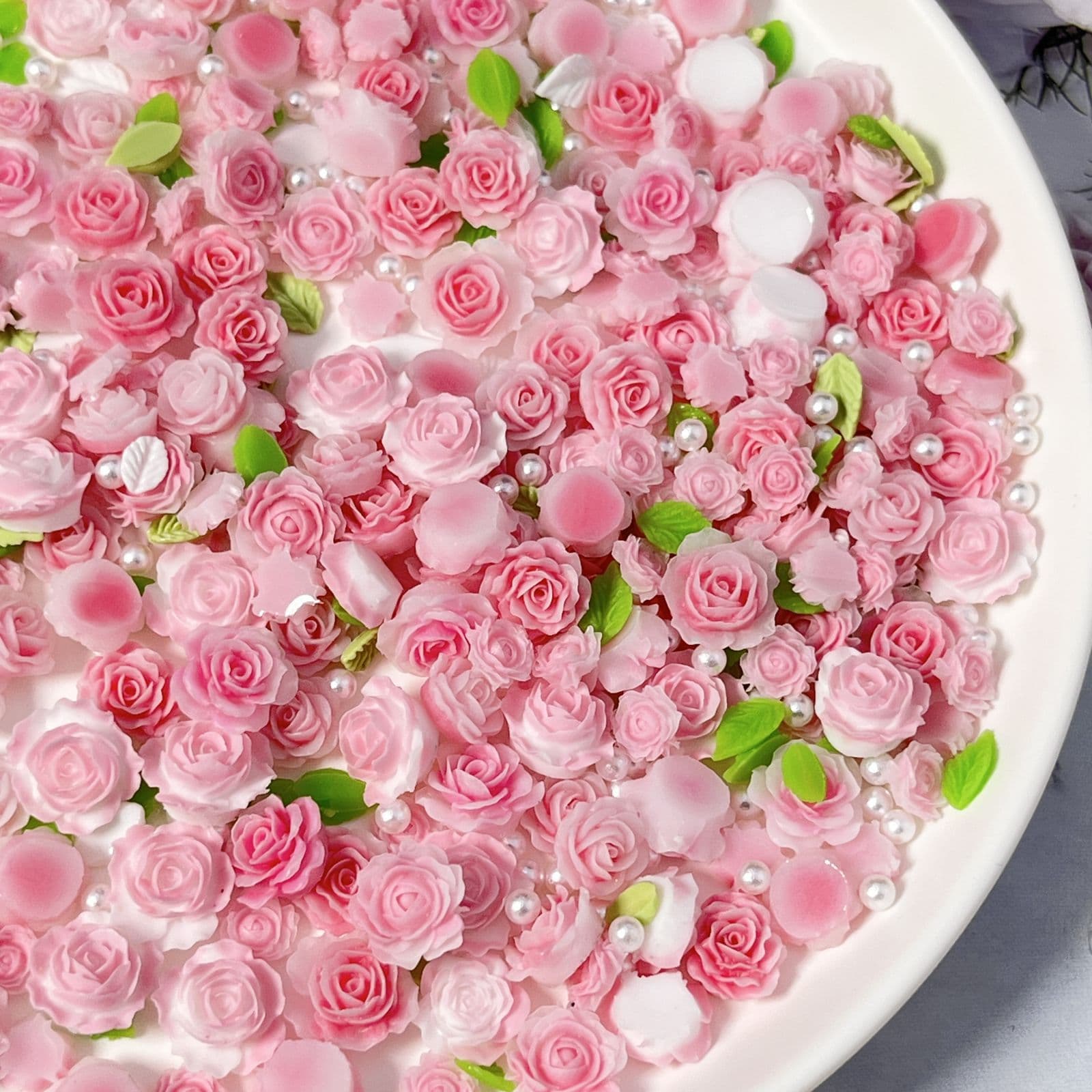 Live Stream Style Rose Carved Nail Accessories Pink Camellia Leaf DIY Nail Art Accessories Material Kit Mixed