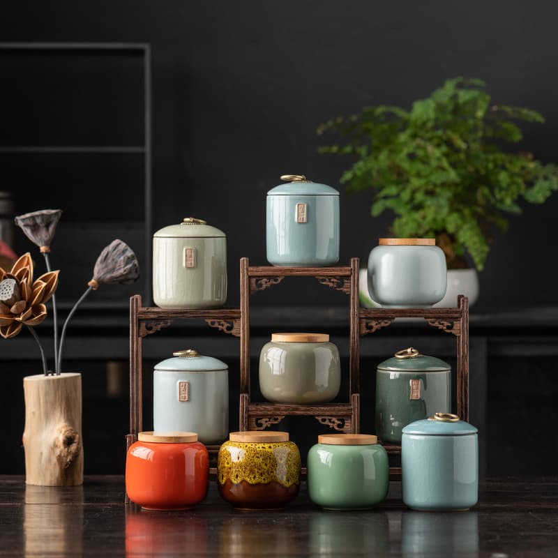 Chenxiang ceramic tea can small portable sealed can household bamboo lid tea box storage tea warehouse moisture-proof storage can