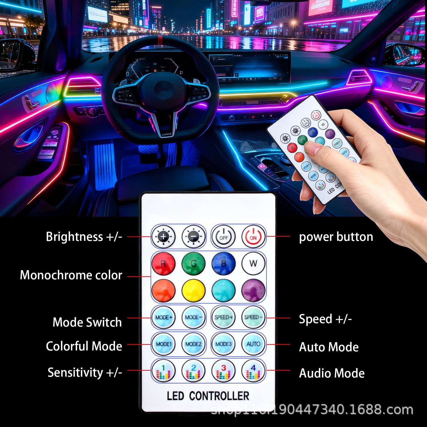 Cross-border Car Ambient Light Colorful LED Acrylic Center Console Atmosphere Light USB Plug-and-Play Flowing Decorative Light