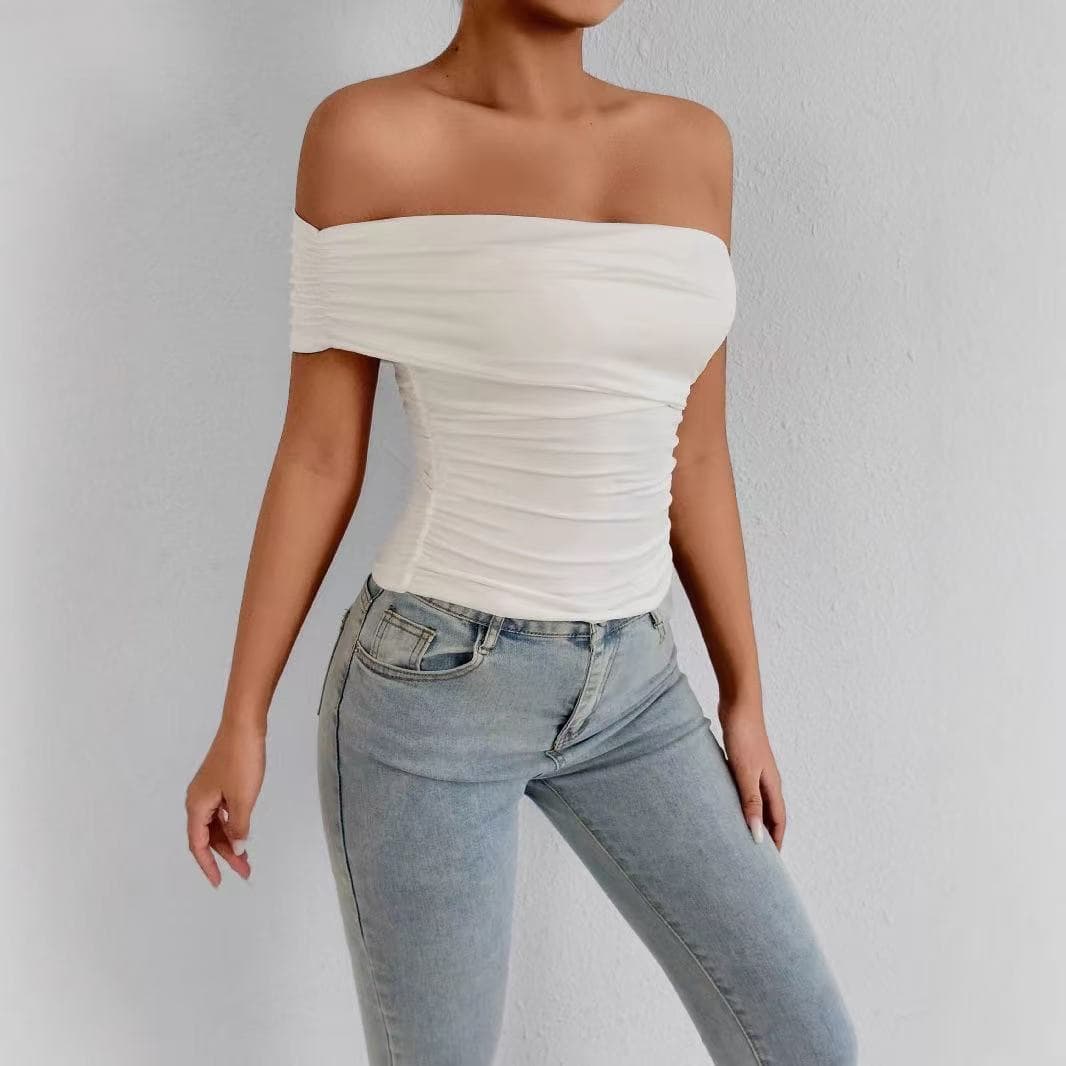 Amazon Wholesale Women's Fashion Bestseller Tops European and American One-Shoulder T-Shirt Off-Shoulder Tube Top Slim Fit Women's Tops