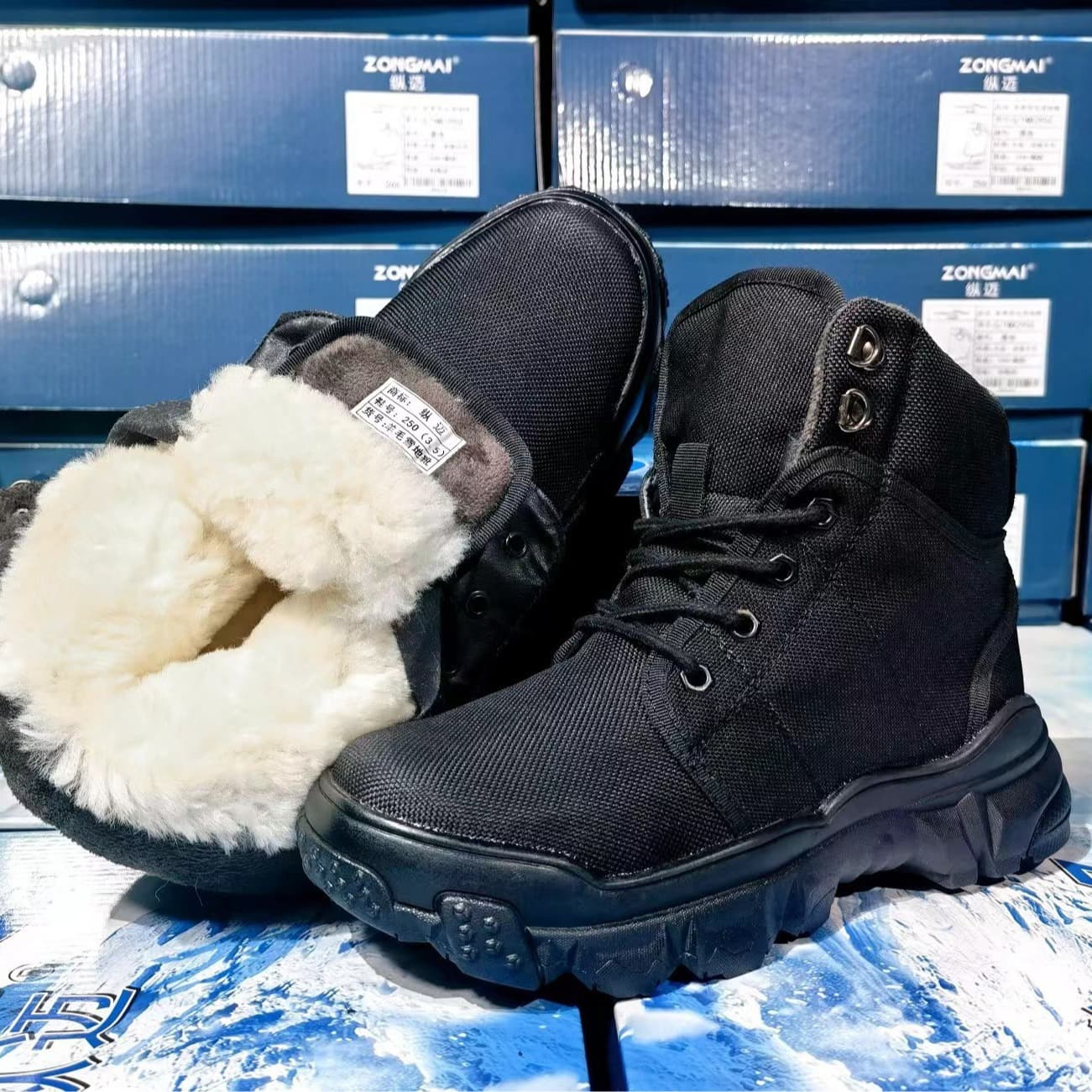 Zongmai 005 Snow Boots Men's Winter Fur Lined Men's Shoes Thickened Warm Large Size Wool Cotton Shoes Men Anti-Slip