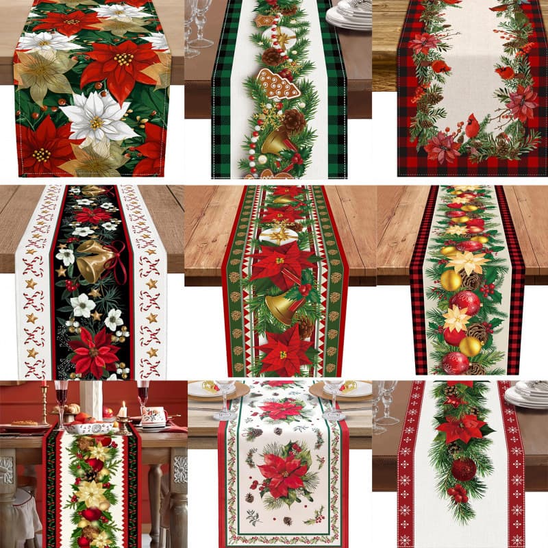 New Cross-Border Christmas Table Runner Factory Direct Winter Snowman Christmas Tree Printed Tablecloth Restaurant Decorative Table Runner