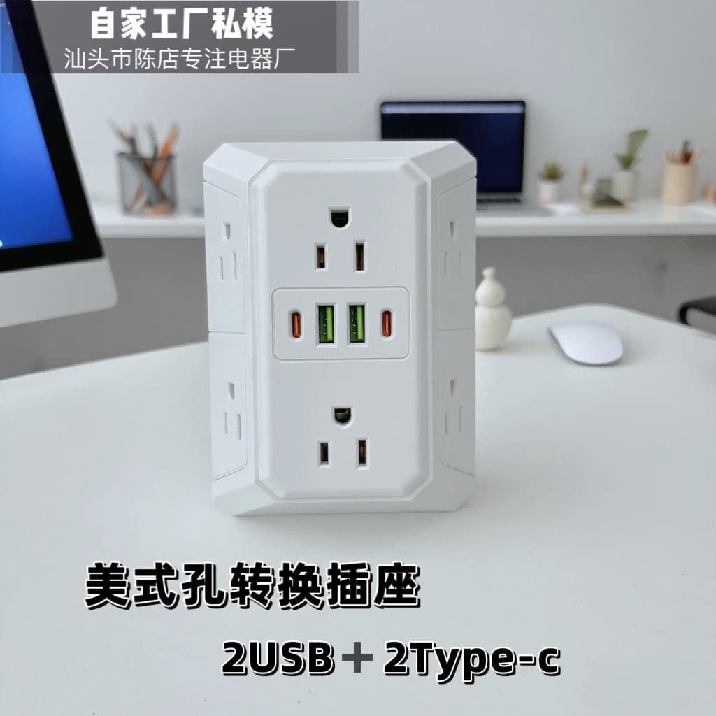 Cross-Border Popular Product: American Standard Multi-Socket Extension Adapter with Six Outlets and USB Ports, American Standard Converter