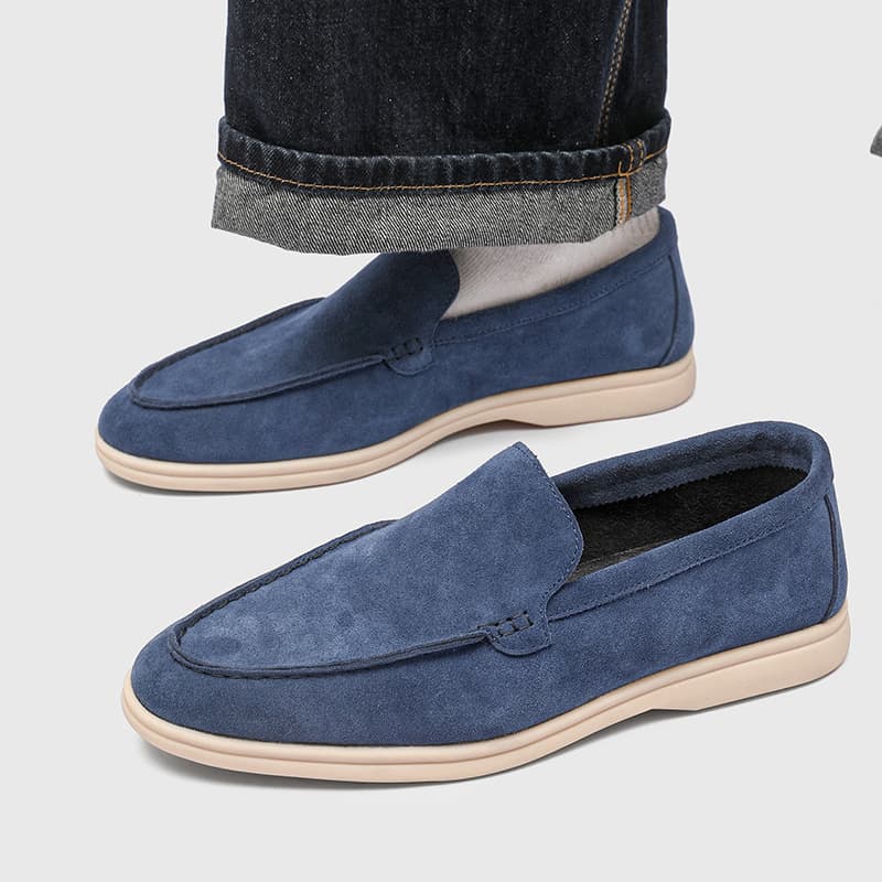 Men's Loafers Suede Flat Casual Slip-On Retro Velvet Leather Shoes 8253-J