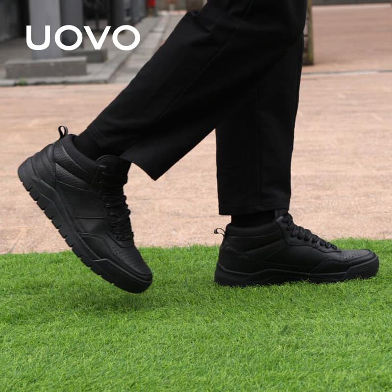 UOVO Spring Genuine Leather Black High-top Martin Boots Handsome British Ins Leather Shoes Hong Kong Style Mid-top Workwear Trendy Shoes