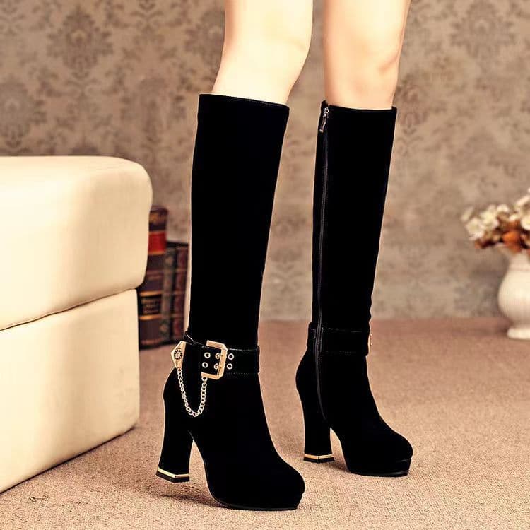 Dropshipping Foreign Trade 2022 Winter Thick Bottom High Heel 33-43 Round Head Suede Women's High Boots