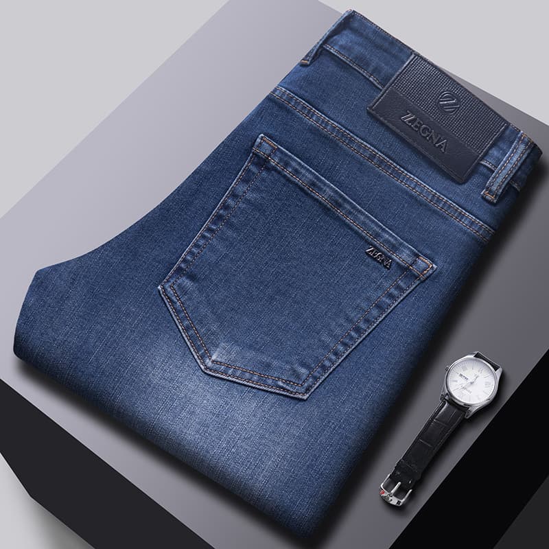 2025 autumn and winter jeans for men blue high-end business small straight foreign trade wholesale men's European and American 1:1 long pants