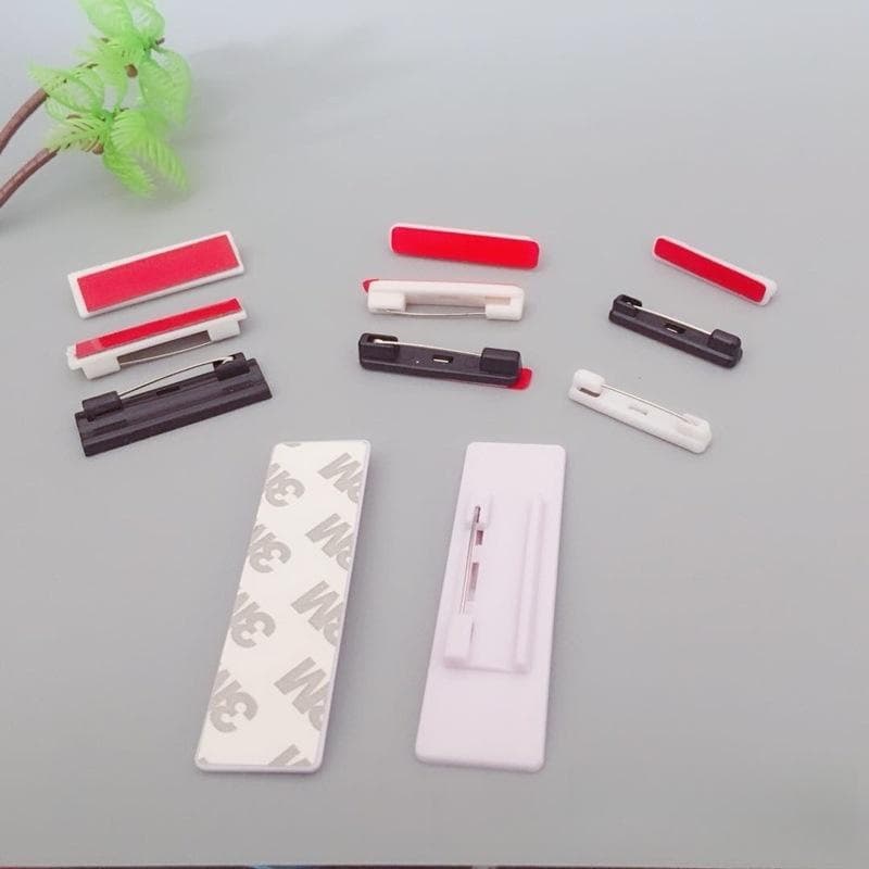 Adhesive badge holder for credentials, self-adhesive dual-color card pin badge clip with back adhesive.