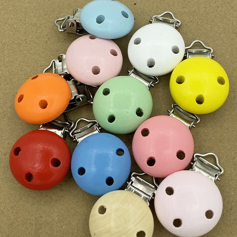 Baby Pacifier Clip Accessories Colorful Wooden Three-Hole Round Pacifier Chain Multi-Color Options Anti-Loss Pacifier Chain