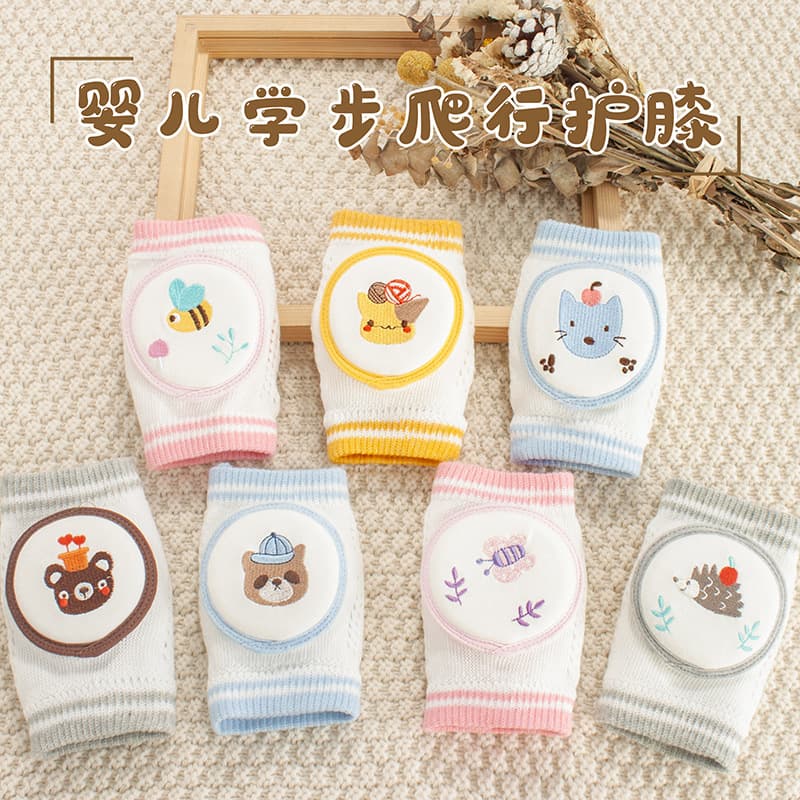 Children's Crawling Knee Pads, Baby Walking Anti-Fall Summer Cartoon Thin Mesh Embroidered Protective Gear, Breathable and Wear-Resistant